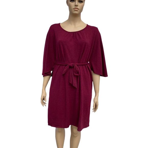 Lane Bryant 18/20 Burgundy Knit Dress Tie Belt Butterfly Sleeve Plus Size - Picture 1 of 8